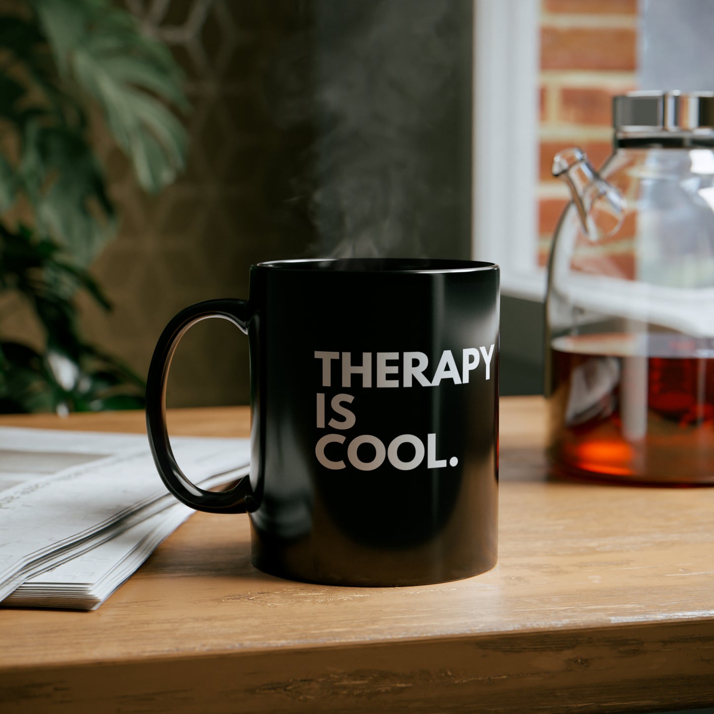Therapy Is Cool - Black Ceramic Mug